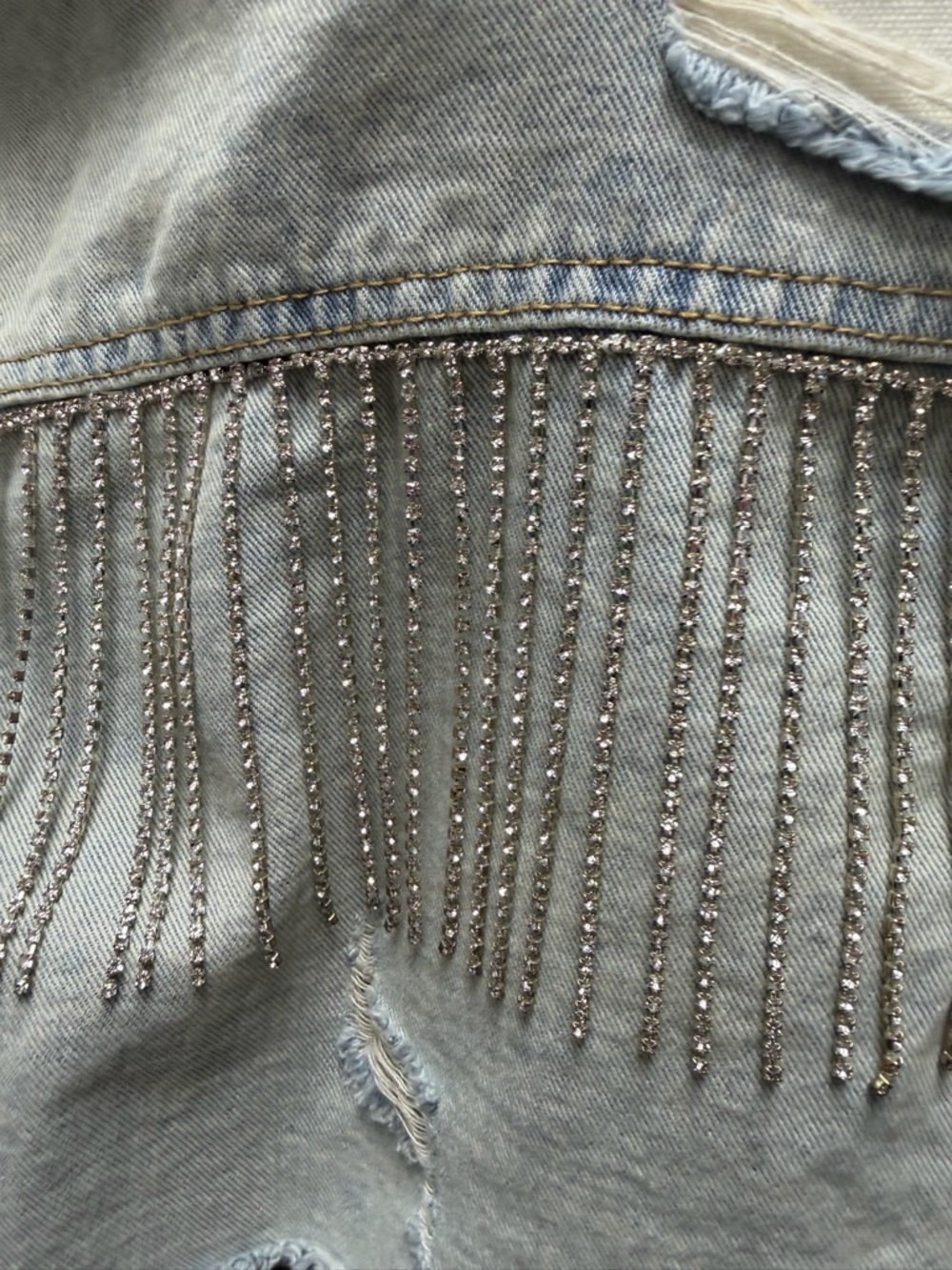 Blue B Rhinestone Fringe Denim Jacket - Picture 7 of 13